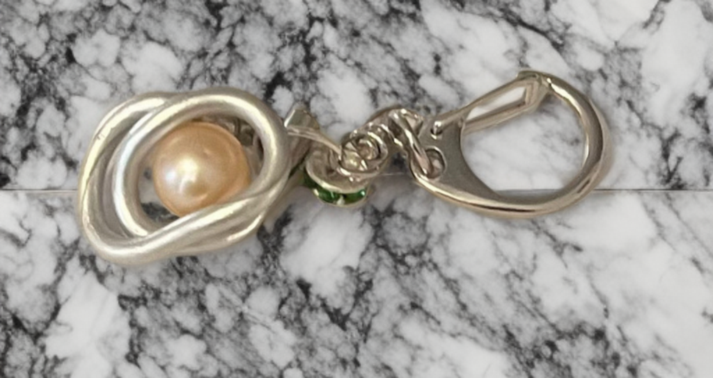 Handcrafted Edison Pearl Keychain with Emerald Crystal Accents