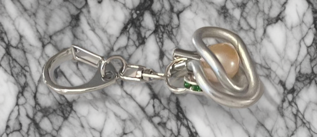 Handcrafted Edison Pearl Keychain with Emerald Crystal Accents