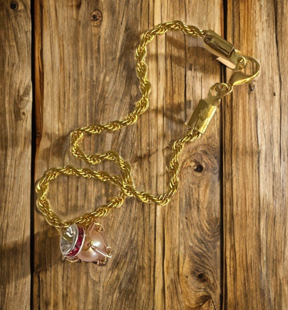 Edison Pearl & Ruby Accent Bracelet – 18K Gold Rope Chain (7”)