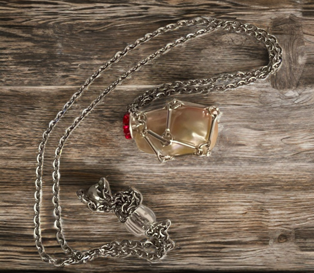 Elegant Baroque Pearl Necklace encased in Handcrafted silver toned bar link cage - One-of-a-Kind