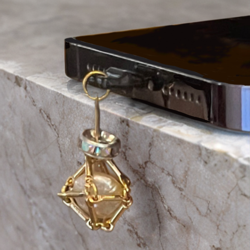 Petite Baroque Pearl USB Lightning Port Charm – Gold-Tone Cage with Crystal Accents