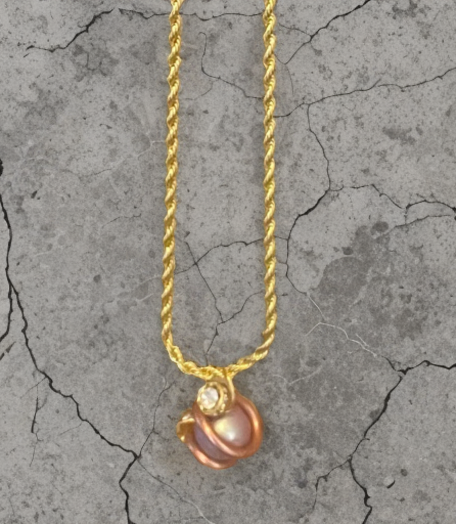 Edison Pearl Necklace – 24K Gold Chain & Hand-Wrapped Copper Setting