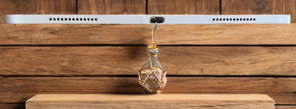 Baroque Pearl USB-C Port Charm – Gold Toned Cage with Crystal Accents