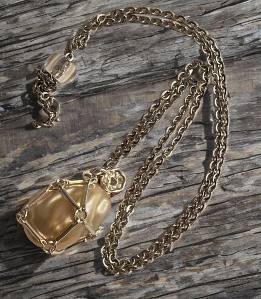 Elegant Baroque Pearl Necklace encased in Handcrafted silver toned bar link cage - One-of-a-Kind