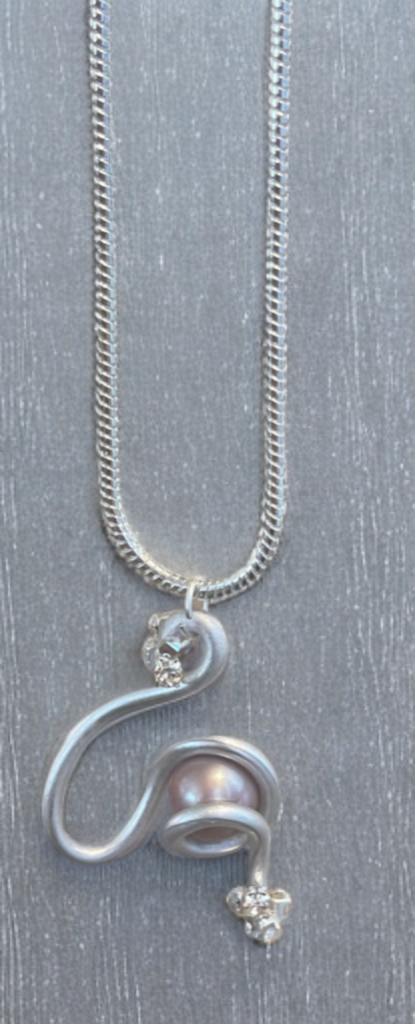 Edison Pearl Wire-Wrapped Pendant on Sterling Silver Snake Chain
