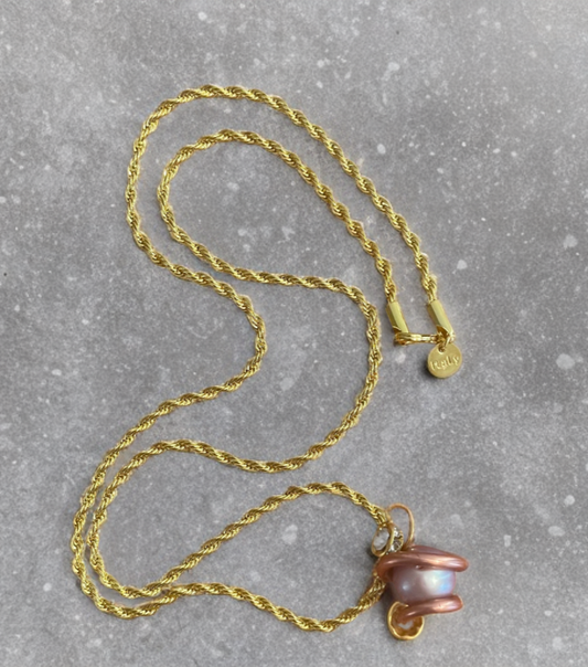 Edison Pearl Necklace – 24K Gold Chain & Hand-Wrapped Copper Setting