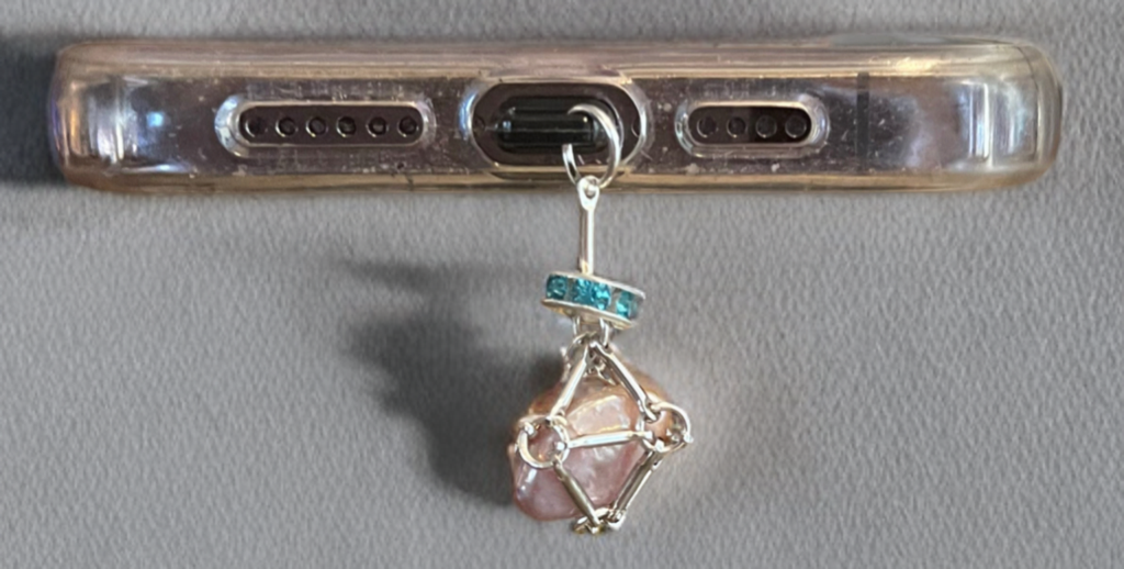 Petite Baroque Button Pearl Lightning Port Charm – Handcrafted Silver-Tone Cage with Blue Crystal Accent