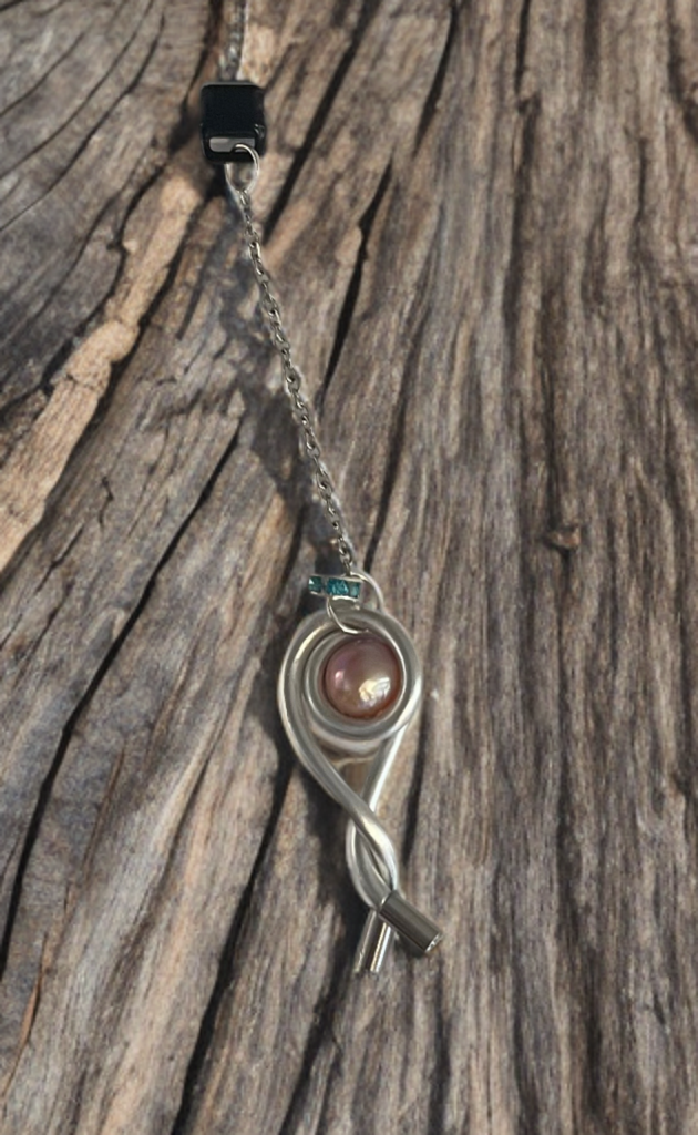 Handcrafted Edison Pearl USB-C Charm – Wire Wrapped with Blue Crystal Accent (This Pearl has an unique nacre, the top layer of the pearl)