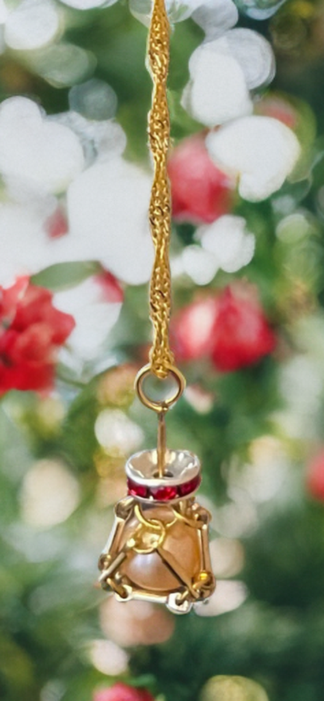 Petite Edison Pearl Necklace in Gold Toned Cage with Ruby Crystal Accent