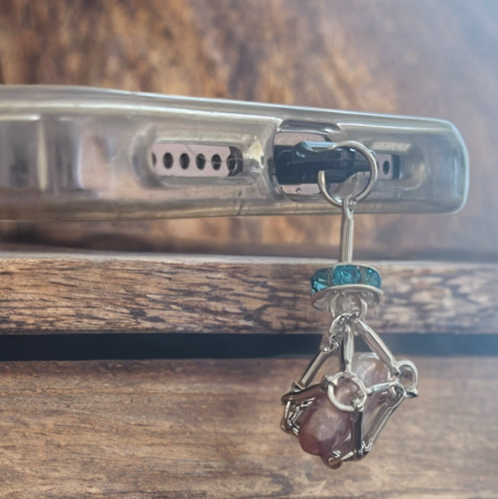 Petite Baroque Button Pearl Lightning Port Charm – Handcrafted Silver-Tone Cage with Blue Crystal Accent