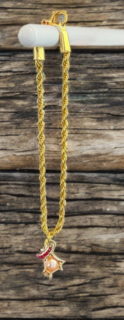 Edison Pearl & Ruby Accent Bracelet – 18K Gold Rope Chain (7”)