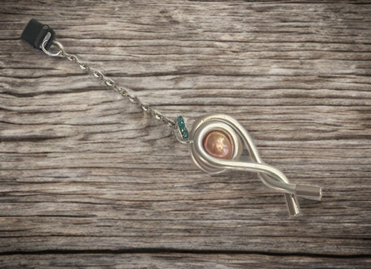 Handcrafted Edison Pearl USB-C Charm – Wire Wrapped with Blue Crystal Accent (This Pearl has an unique nacre, the top layer of the pearl)