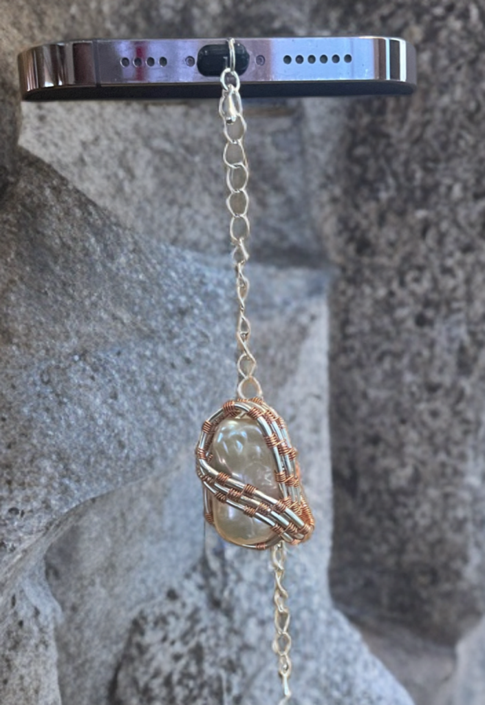 Baroque Pearl Lightning Port Charm – Handcrafted Gold & Silver Wire Wrap