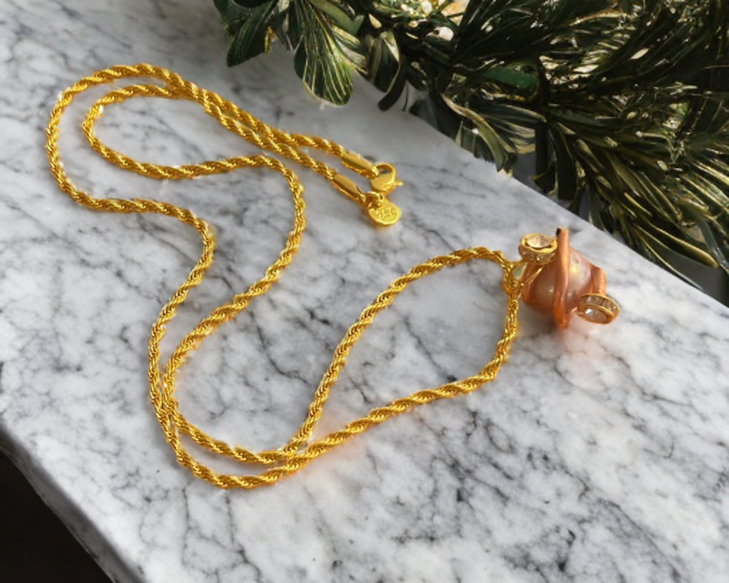Edison Pearl Necklace – 24K Gold Chain & Hand-Wrapped Copper Setting