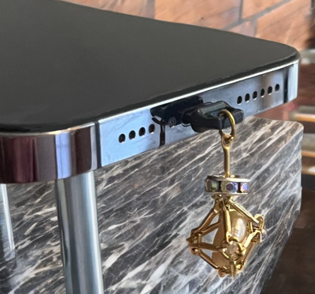 Petite Baroque Pearl USB Lightning Port Charm – Gold-Tone Cage with Crystal Accents