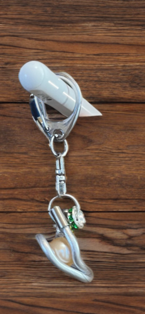 Handcrafted Edison Pearl Keychain with Emerald Crystal Accents