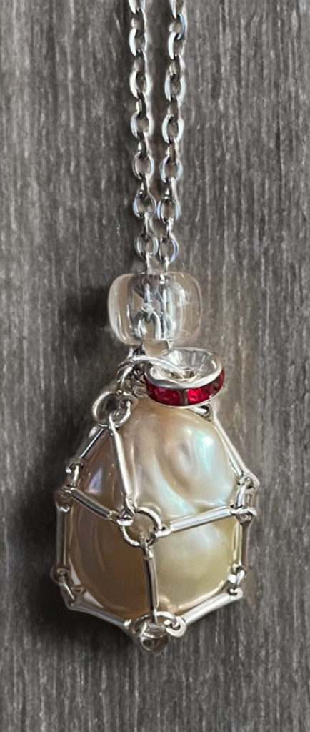 Elegant Baroque Pearl Necklace encased in Handcrafted silver toned bar link cage - One-of-a-Kind
