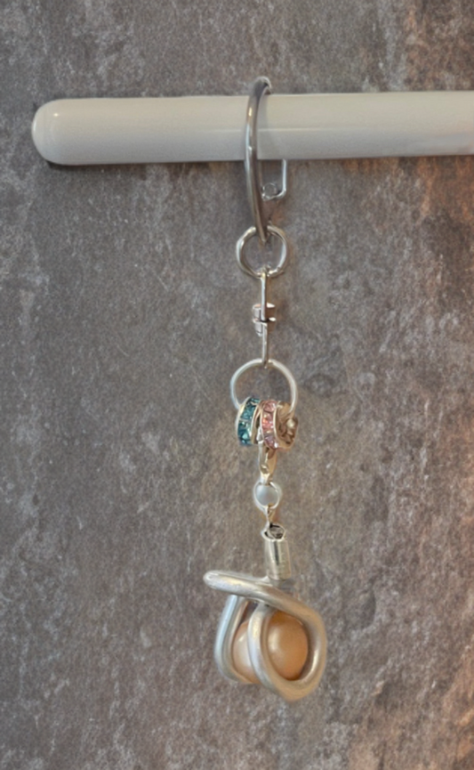 Edison Pearl Keychain Clip – Hand-Wrapped with Crystal Accents