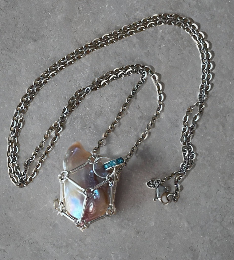 Baroque Pearl Necklace encased in handcrafted silver bar link cage - One-Of-A-Kind