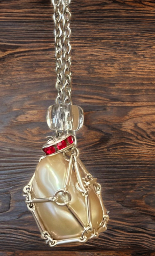 Elegant Baroque Pearl Necklace encased in Handcrafted silver toned bar link cage - One-of-a-Kind