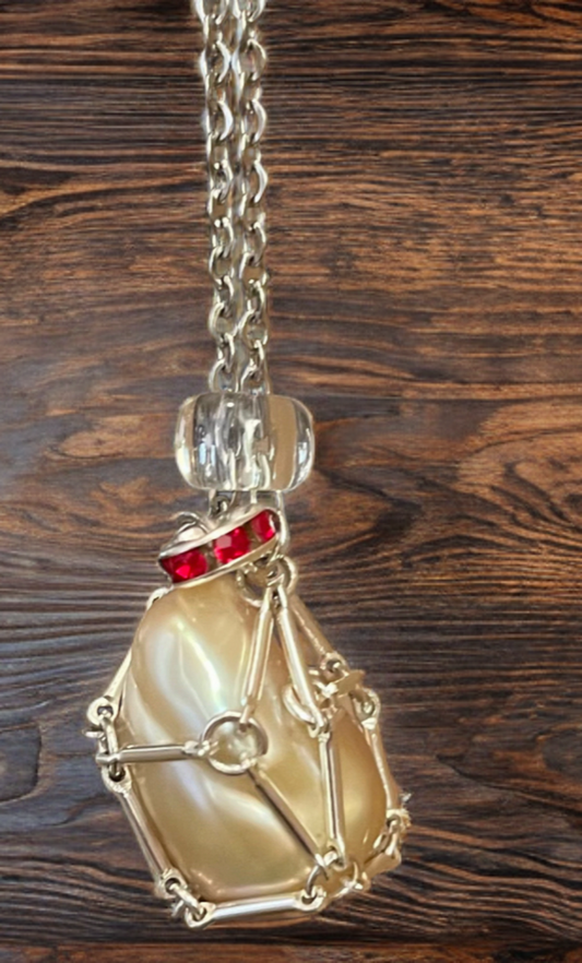 Elegant Baroque Pearl Necklace encased in Handcrafted silver toned bar link cage - One-of-a-Kind
