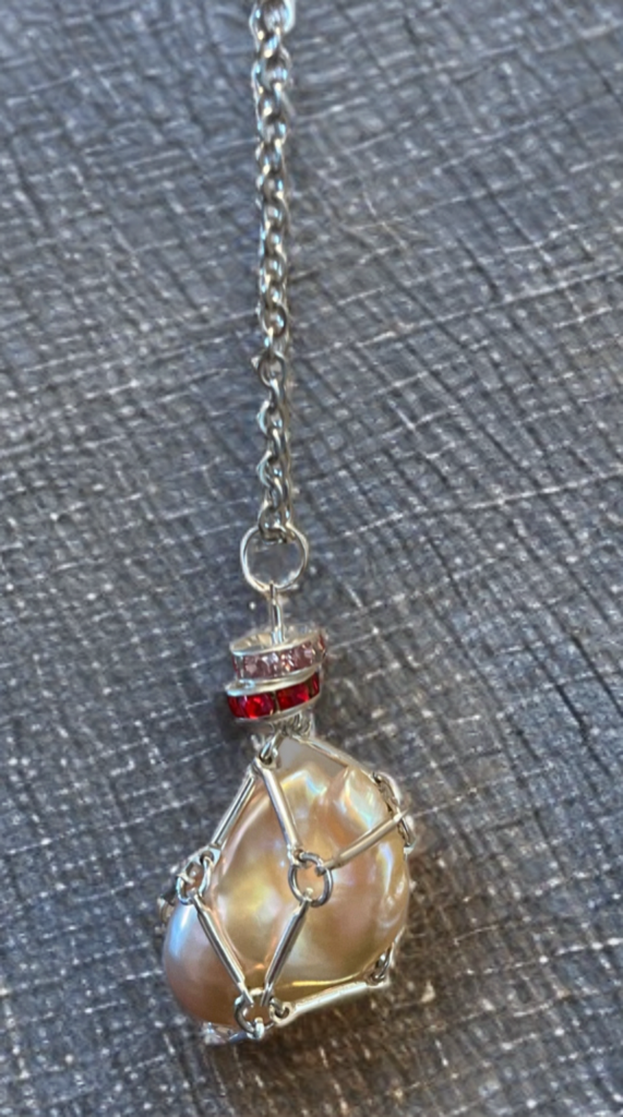 Baroque Pearl Pendant Necklace in Handmade Bar Link Cage