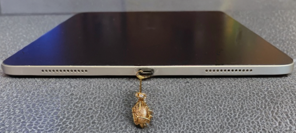 Petite Baroque Pearl USB-C Port Charm – Gold Toned Cage with Crystal Accent
