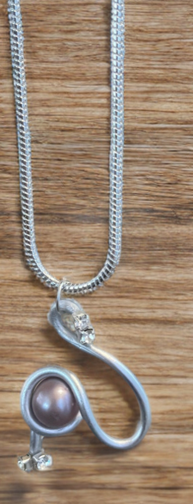 Edison Pearl Wire-Wrapped Pendant on Sterling Silver Snake Chain
