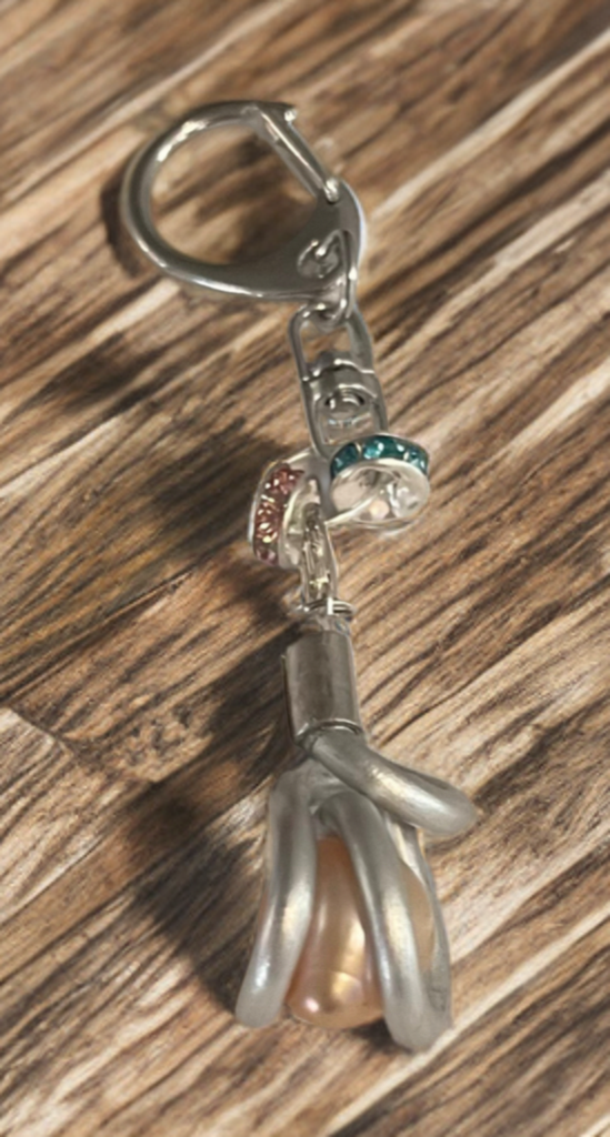 Edison Pearl Keychain Clip – Hand-Wrapped with Crystal Accents