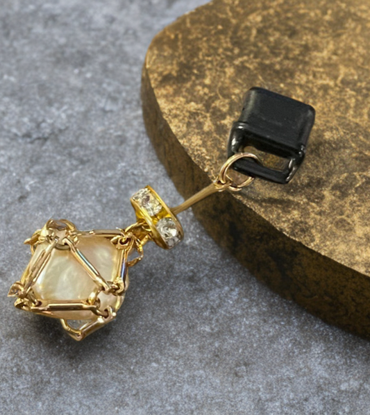 Petite Baroque Pearl USB-C Port Charm – Gold Toned Cage with Crystal Accent